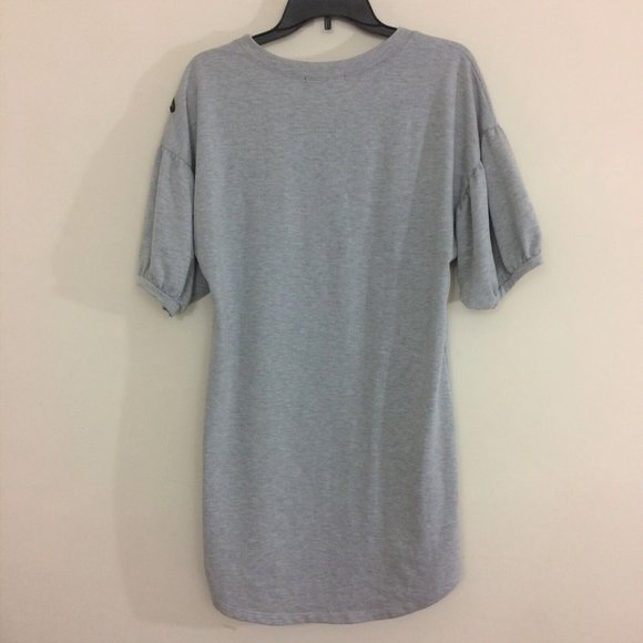 Kiki Women's Shirt Dress Gray Bird Sequin Appliqué Short Balloon Sleeves Medium - Picture 5 of 7